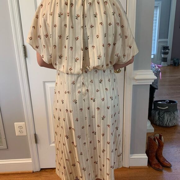 Vintage 1980’s Billowy Flutter Sleeve Print Dress Sz 10 - Picture 4 of 5